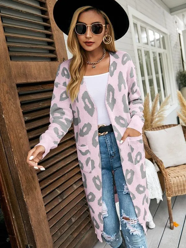 Leopard Print Knitted Women Cardigan Sweater