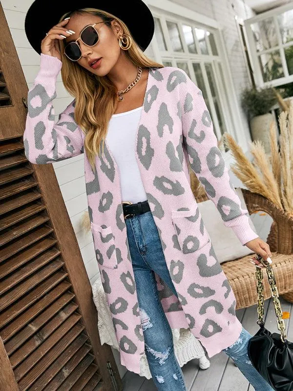 Leopard Print Knitted Women Cardigan Sweater