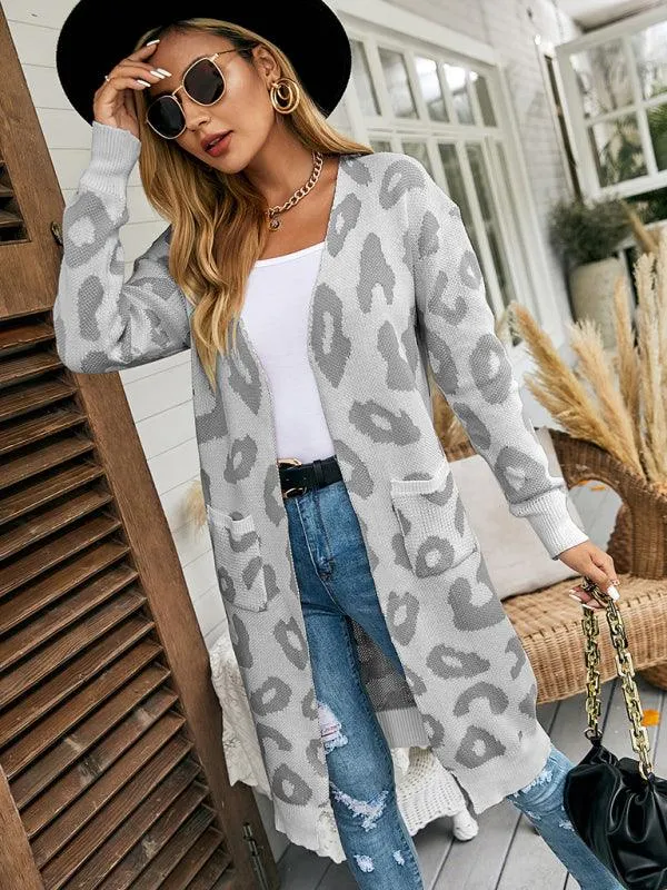 Leopard Print Knitted Women Cardigan Sweater