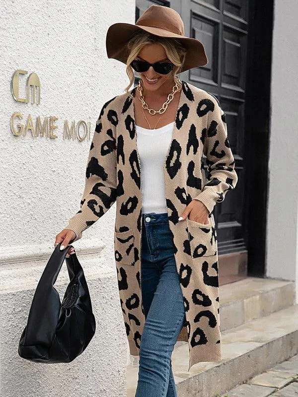 Leopard Print Knitted Women Cardigan Sweater