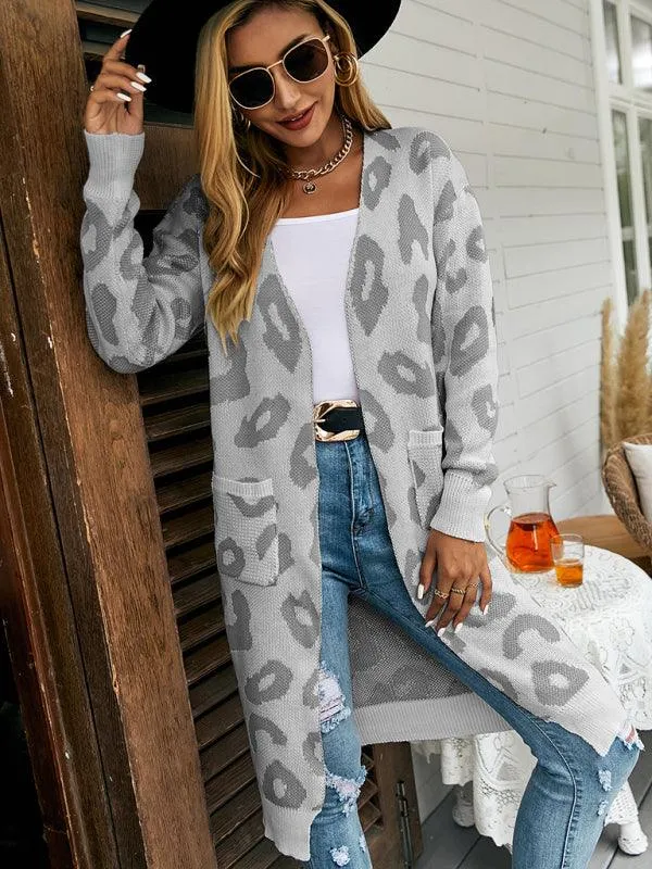 Leopard Print Knitted Women Cardigan Sweater