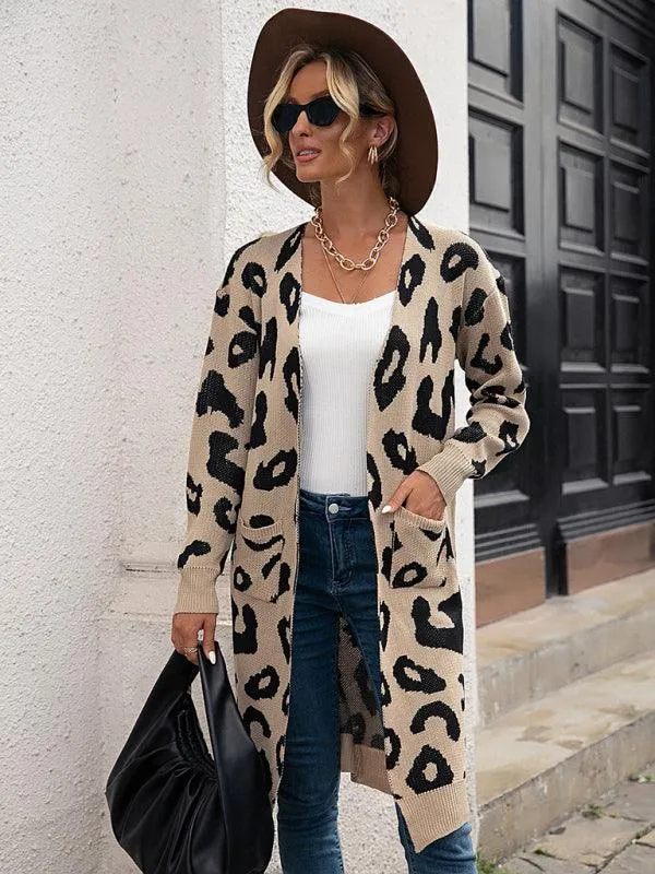 Leopard Print Knitted Women Cardigan Sweater