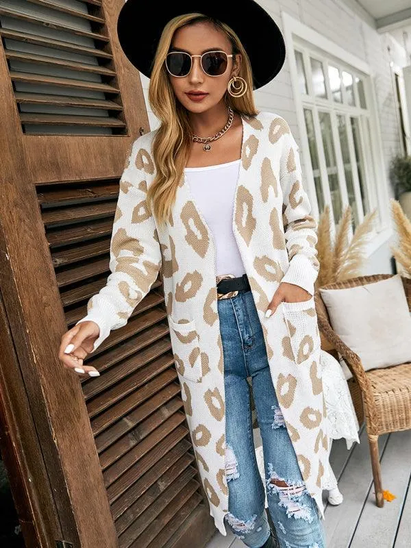 Leopard Print Knitted Women Cardigan Sweater