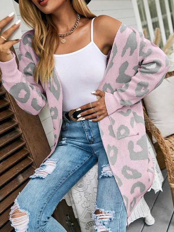 Leopard Print Knitted Women Cardigan Sweater