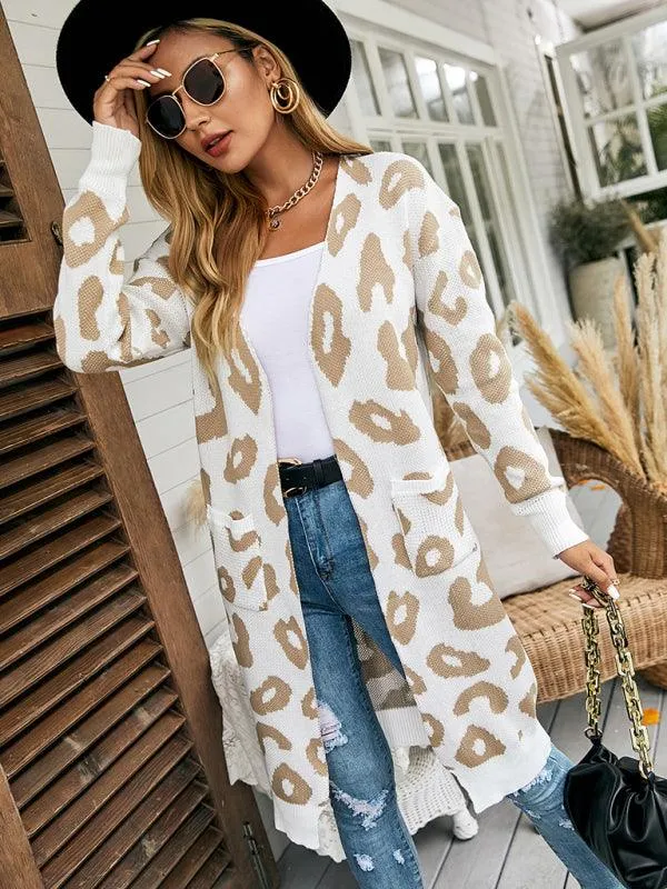 Leopard Print Knitted Women Cardigan Sweater