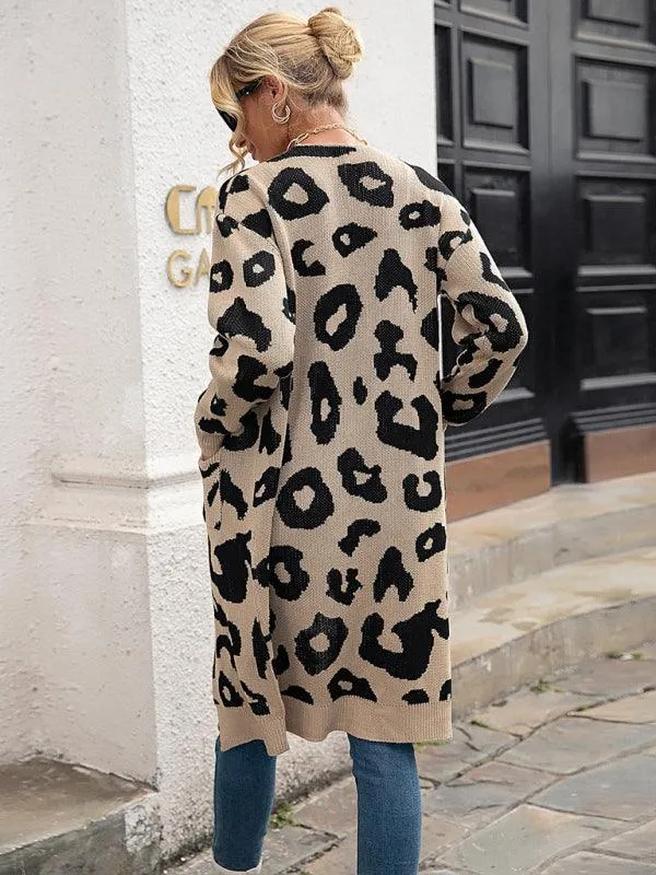 Leopard Print Knitted Women Cardigan Sweater