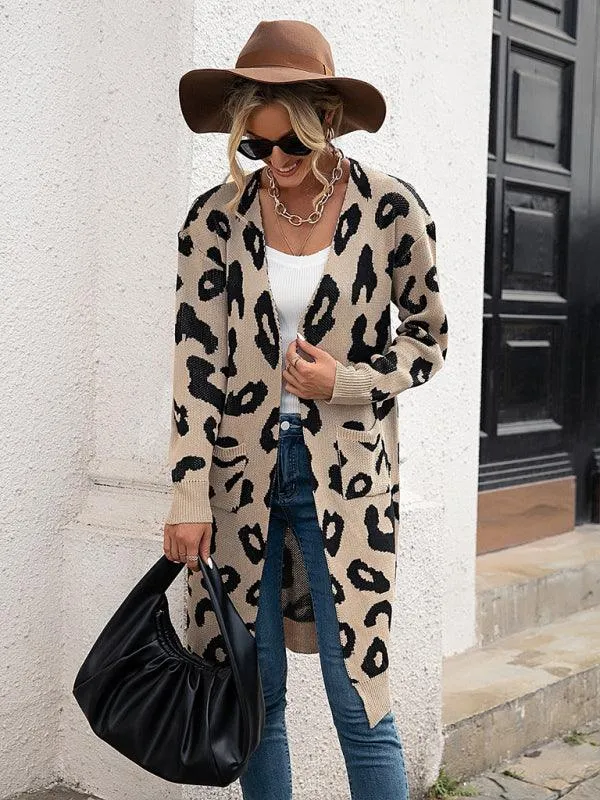 Leopard Print Knitted Women Cardigan Sweater