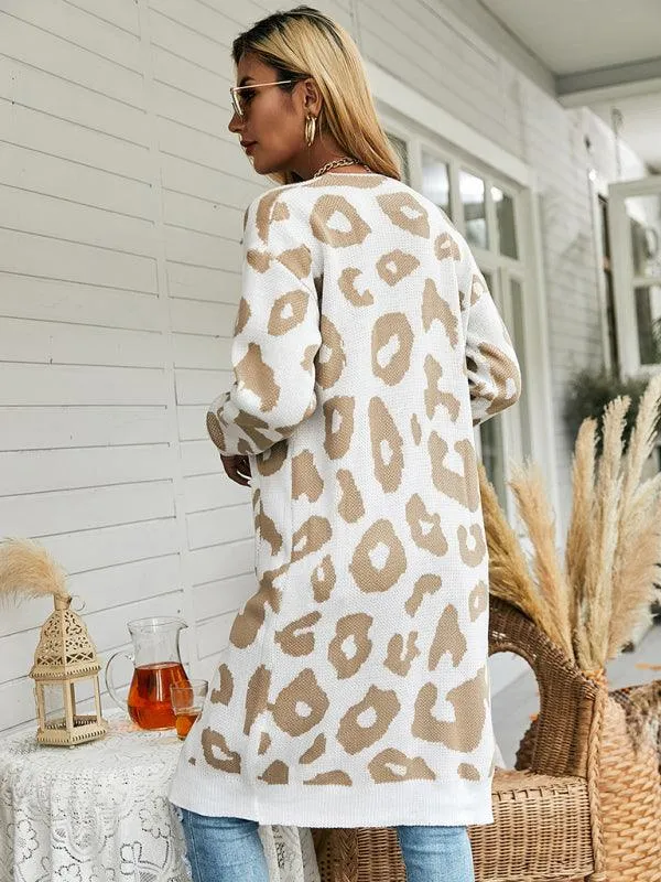 Leopard Print Knitted Women Cardigan Sweater