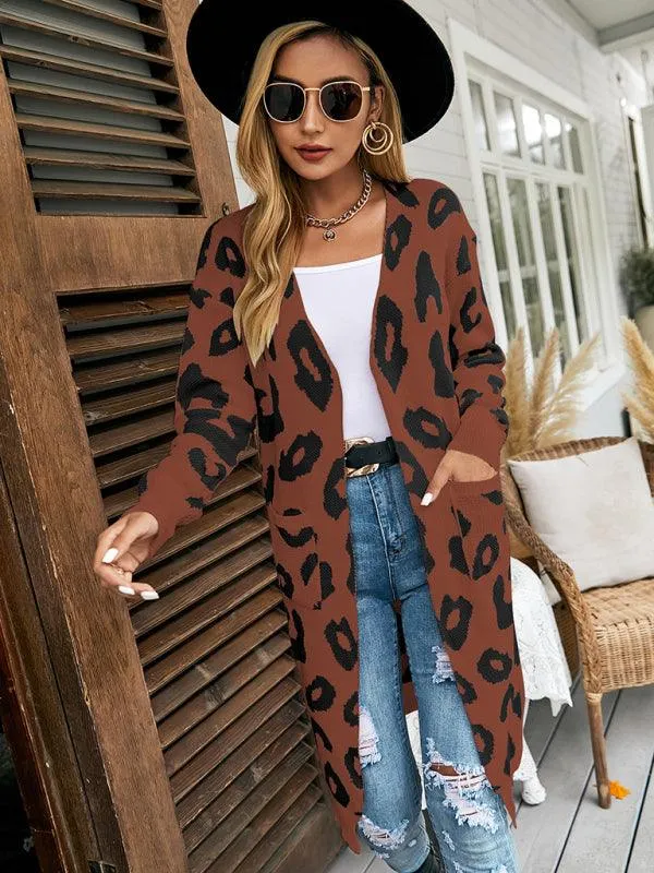 Leopard Print Knitted Women Cardigan Sweater