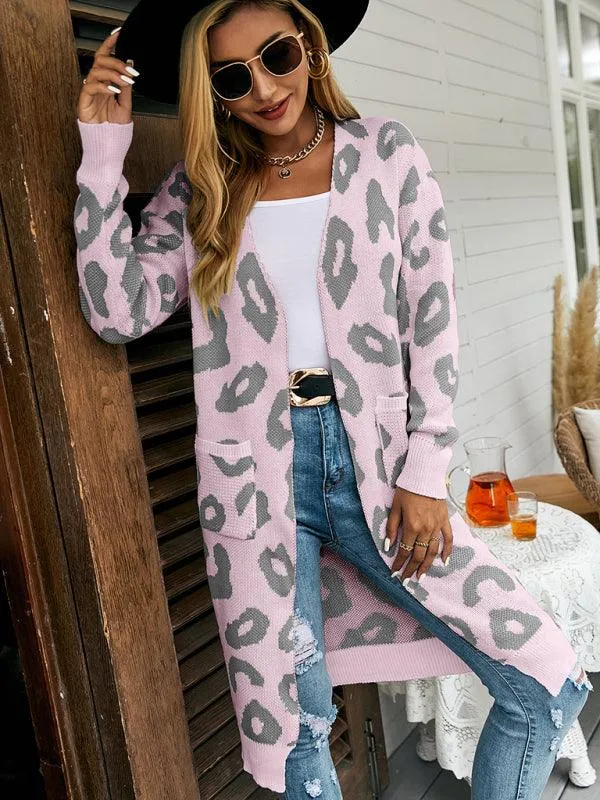 Leopard Print Knitted Women Cardigan Sweater