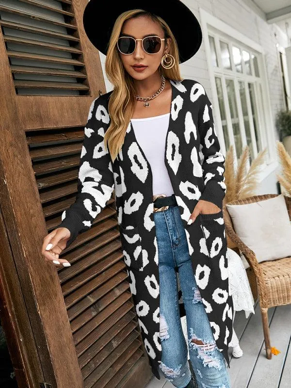 Leopard Print Knitted Women Cardigan Sweater