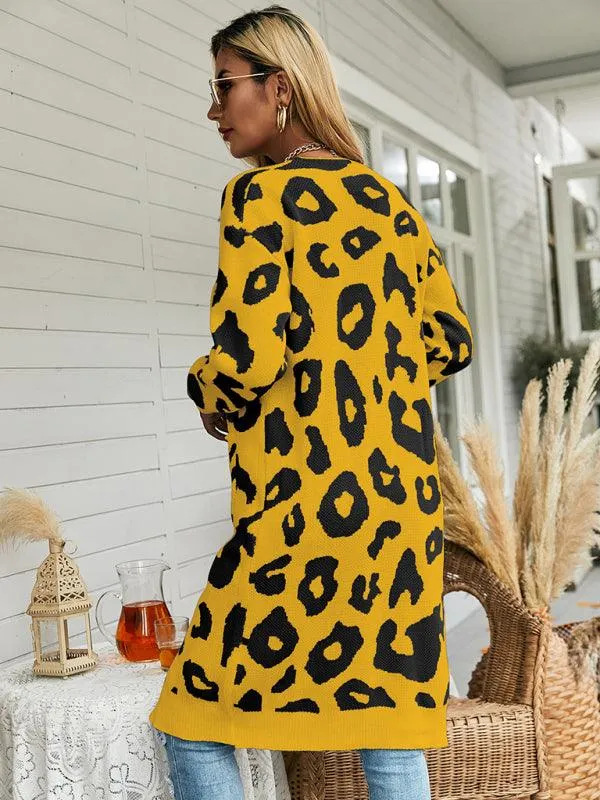 Leopard Print Knitted Women Cardigan Sweater