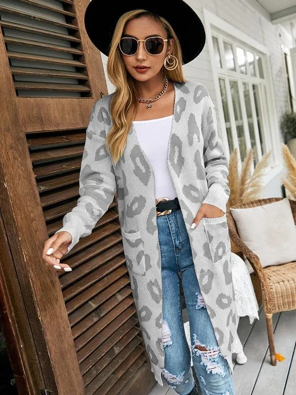 Leopard Print Knitted Women Cardigan Sweater