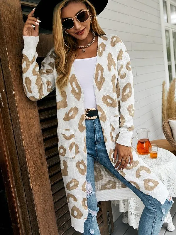 Leopard Print Knitted Women Cardigan Sweater