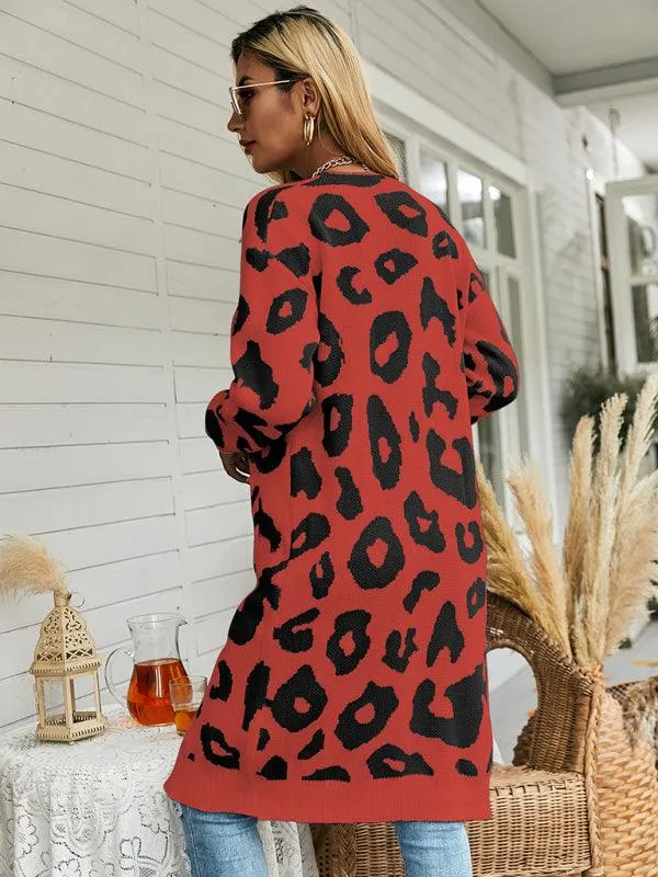 Leopard Print Knitted Women Cardigan Sweater