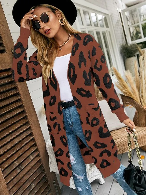 Leopard Print Knitted Women Cardigan Sweater