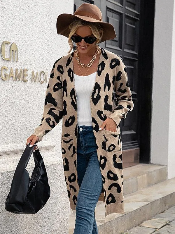 Leopard Print Knitted Women Cardigan Sweater