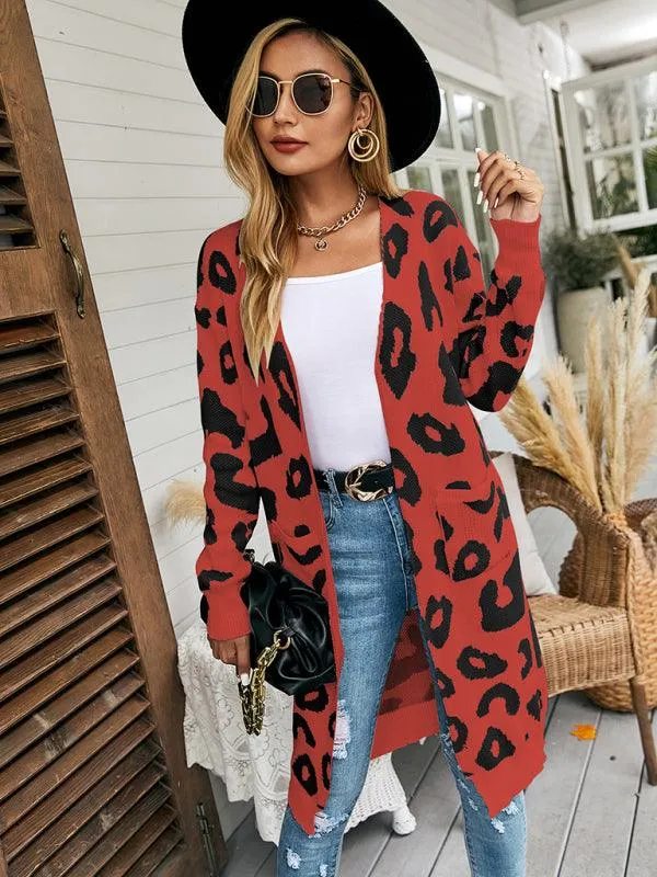 Leopard Print Knitted Women Cardigan Sweater