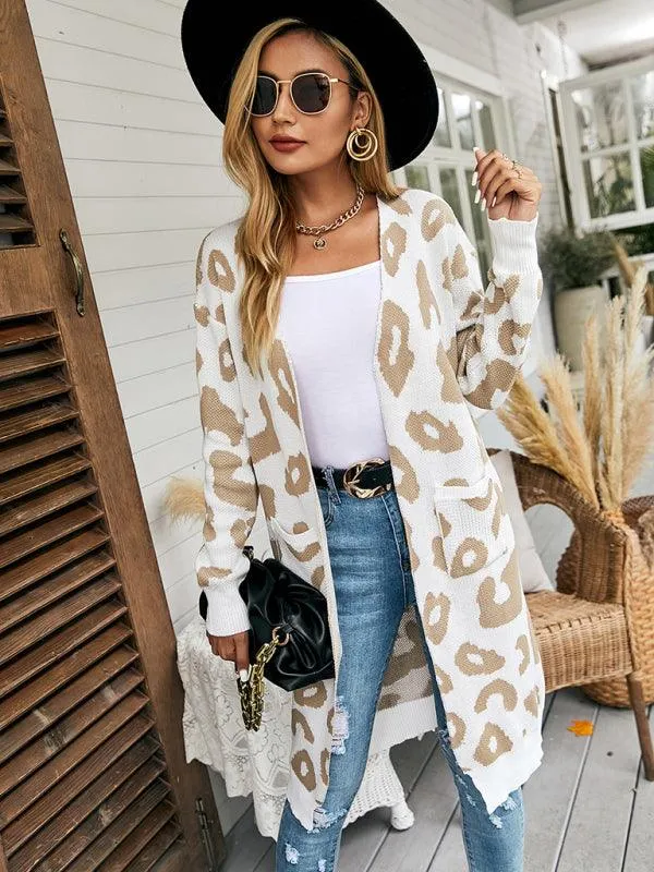 Leopard Print Knitted Women Cardigan Sweater