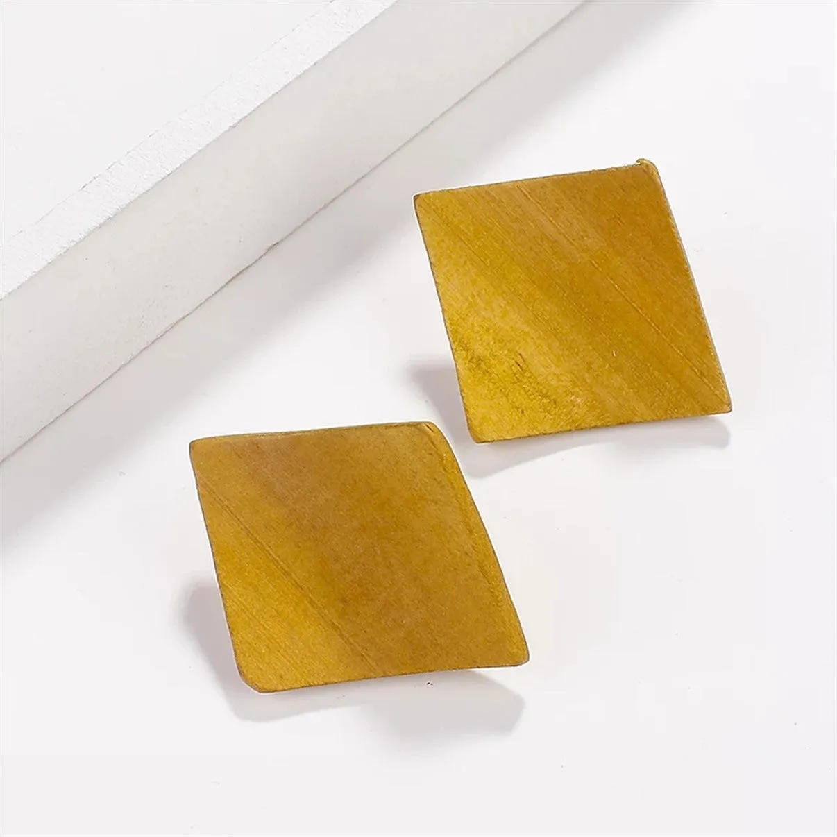 Square Rattan  Wood Stud Drop Geometric Earrings -2