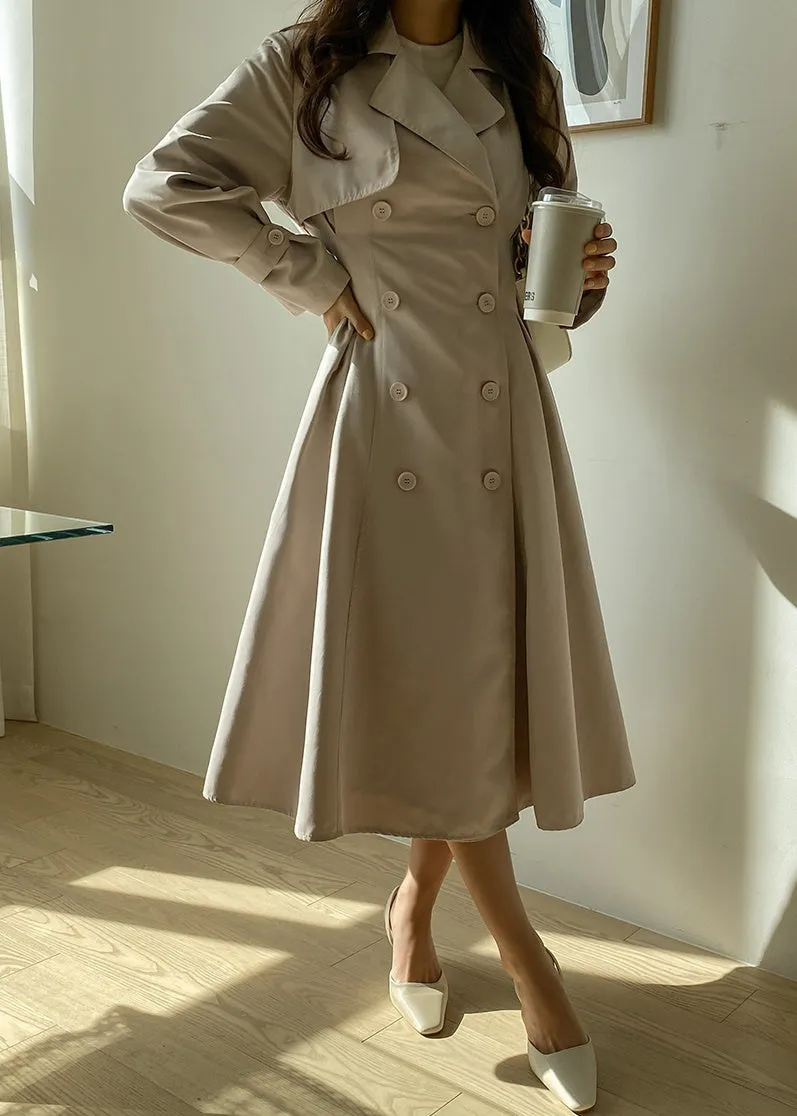 Beige Black Trench Coats Long Womens Double Breast Belted Classic Outfits Korean Kpop Fashion Style A-line