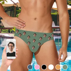 Custom Face Multicolors Triangle Swim Briefs Personalized Face on Men's Swim Trunks