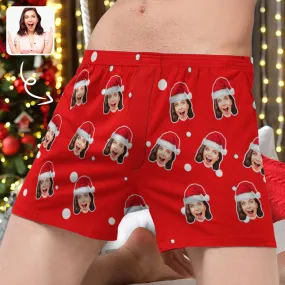 Custom Face White Dot Christmas Boxer Shorts Pure Cotton Shorts for Men