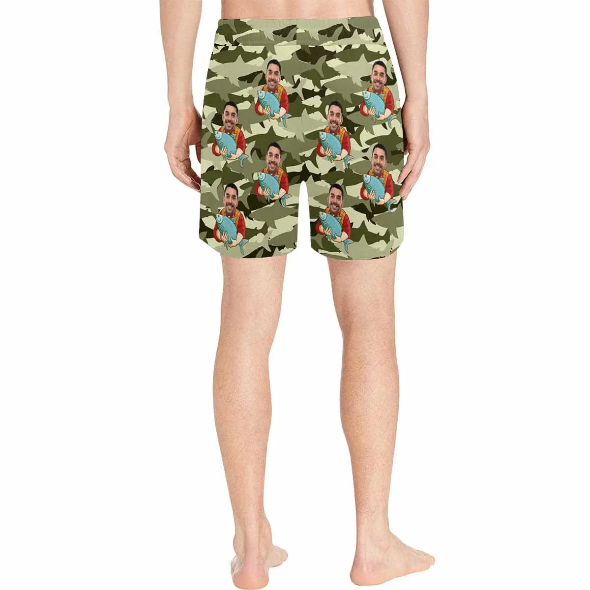 Personalized Swim Trunks with Custom Face Funny Fishing Men's Quick Dry Swim Shorts