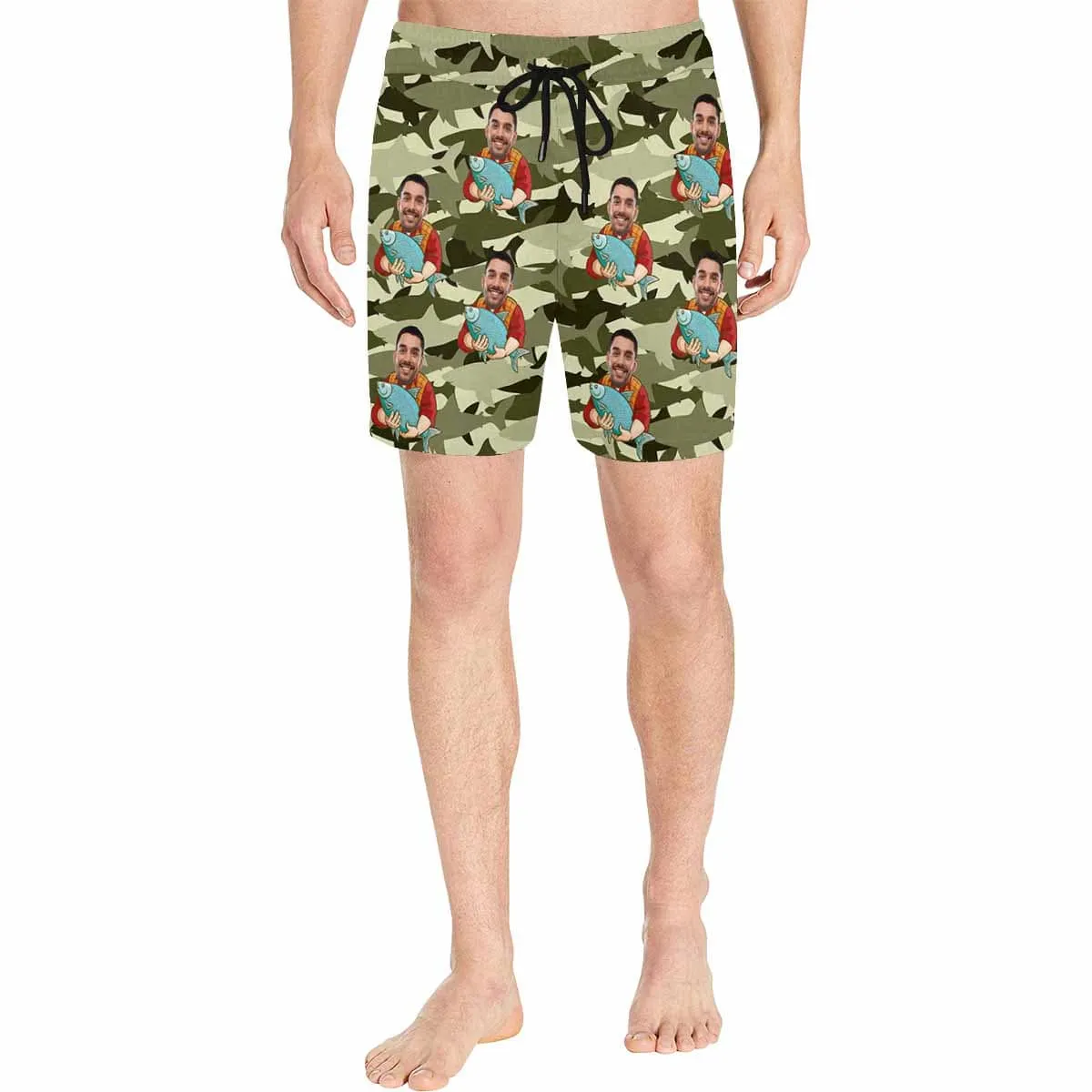 Personalized Swim Trunks with Custom Face Funny Fishing Men's Quick Dry Swim Shorts