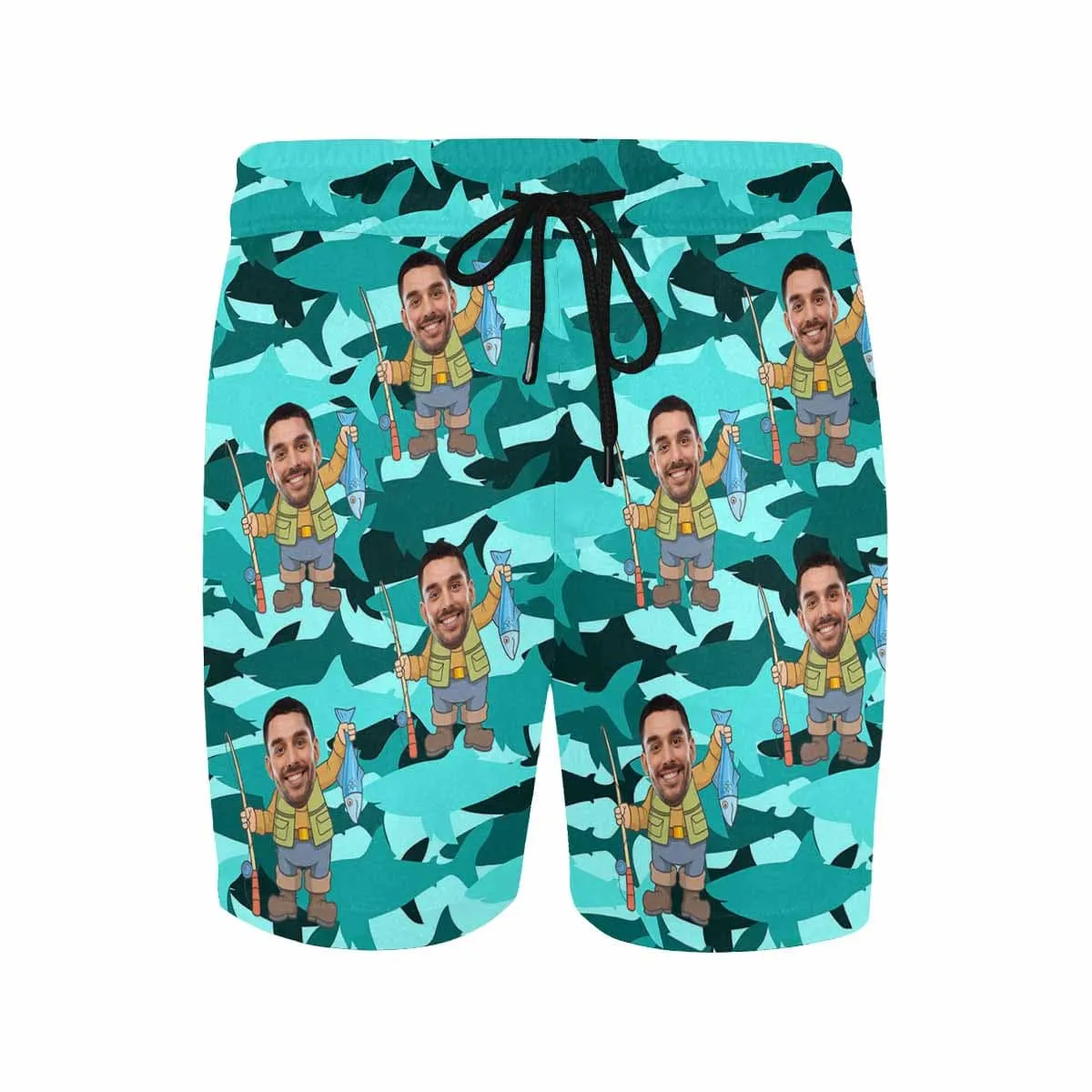 Personalized Swim Trunks with Custom Face Funny Fishing Men's Quick Dry Swim Shorts