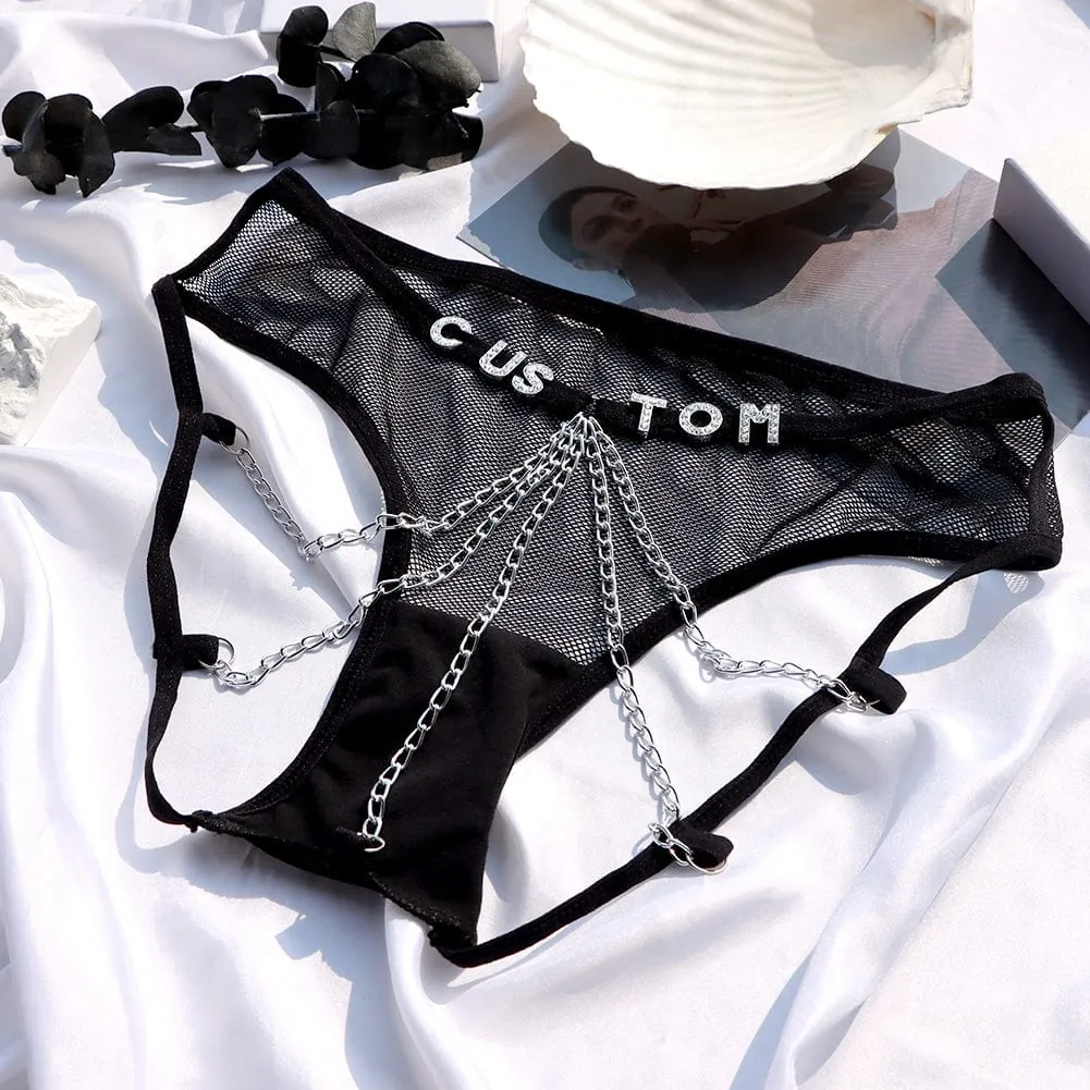 Custom Name Crystal Letters Sexy Women Panties Lace Metal Chain G String Briefs Mesh Thong Girls(DHL is not supported)