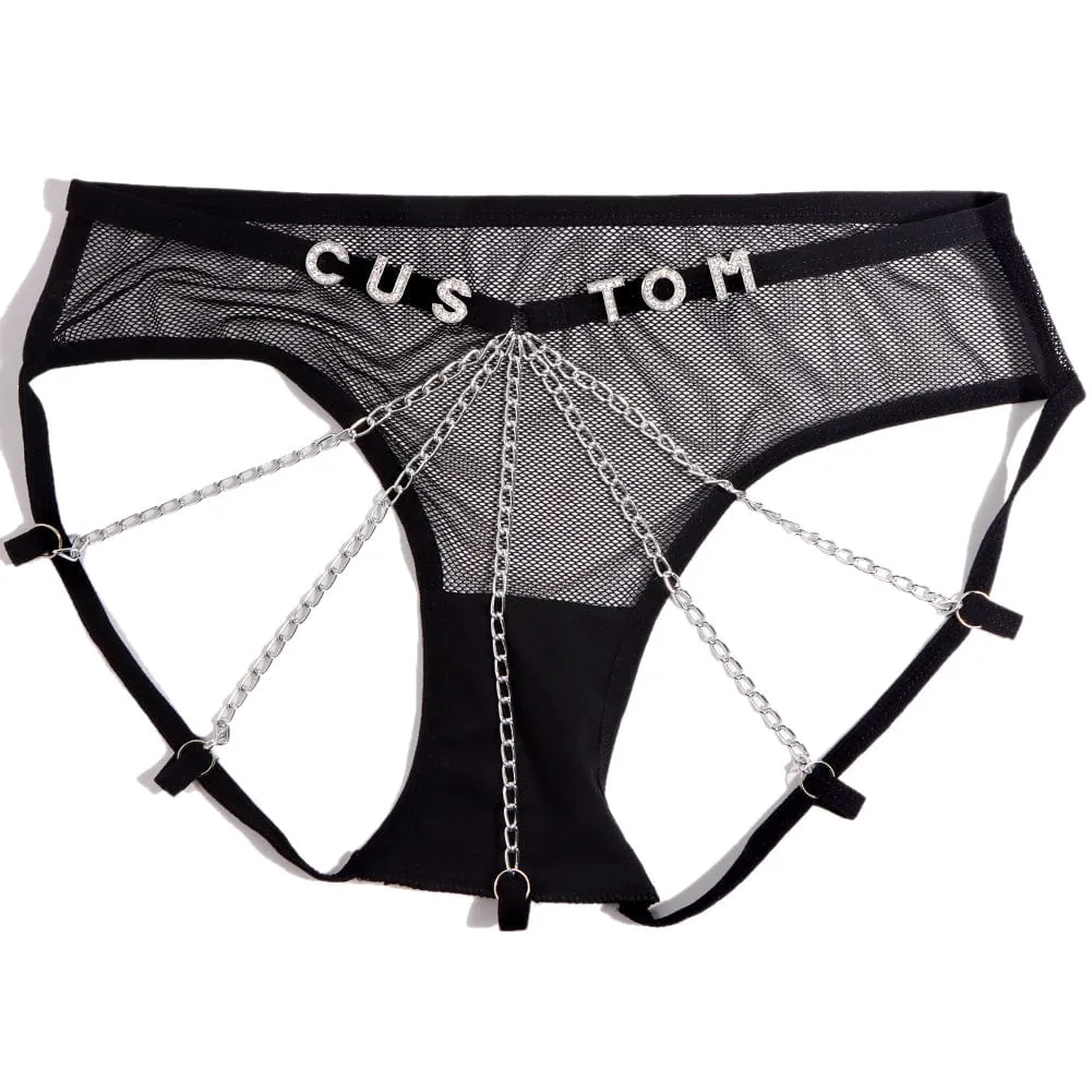 Custom Name Crystal Letters Sexy Women Panties Lace Metal Chain G String Briefs Mesh Thong Girls(DHL is not supported)