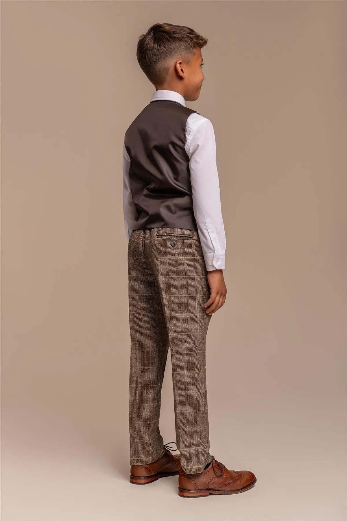 Albert Brown Tweed Check Boys Suit