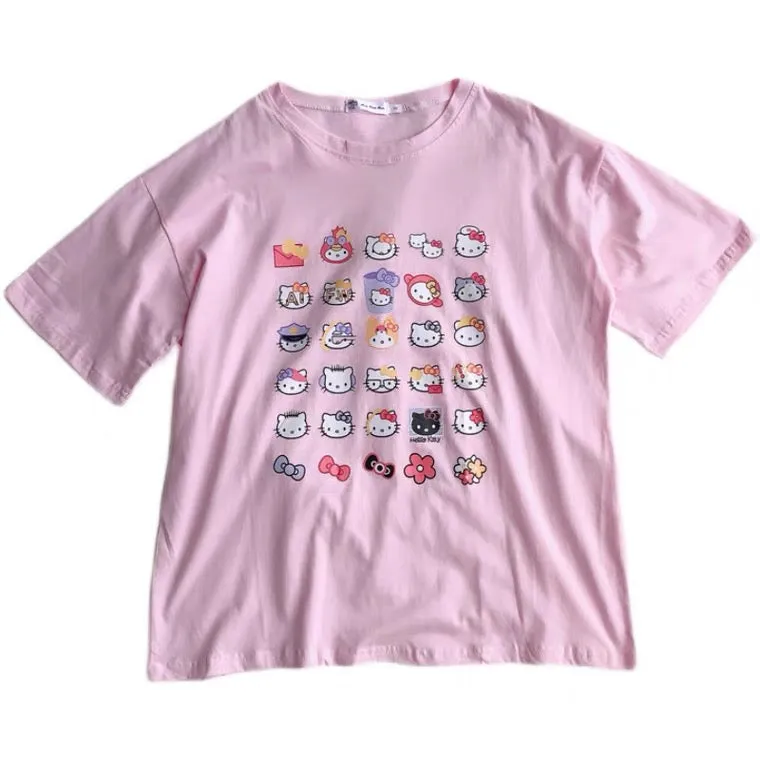 JAPANESE CUTE CAT PRINT PASTEL PINK T-SHIRT BY60038