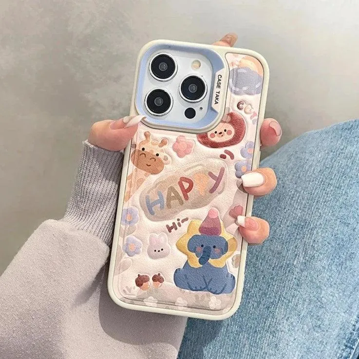 A3CPC349 Cute Phone Case for iPhone 15, 14, 13, 11, and 12 Pro Max - Animal Cartoon -  Leather Cover