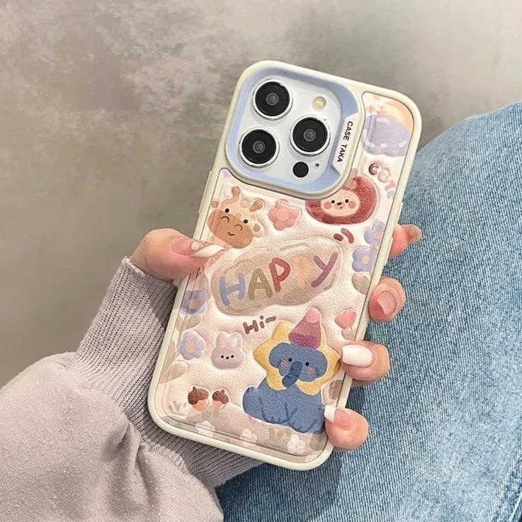 A3CPC349 Cute Phone Case for iPhone 15, 14, 13, 11, and 12 Pro Max - Animal Cartoon -  Leather Cover