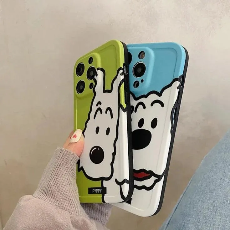 Cute Cartoon Puppy Dog Phone Case for iPhone 15 Pro Max, 14, 13, 12