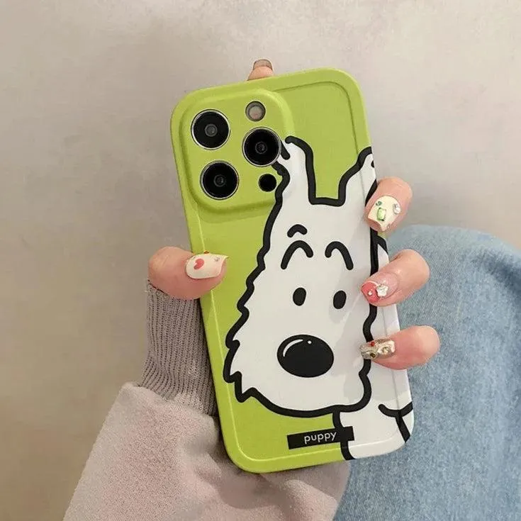 Cute Cartoon Puppy Dog Phone Case for iPhone 15 Pro Max, 14, 13, 12