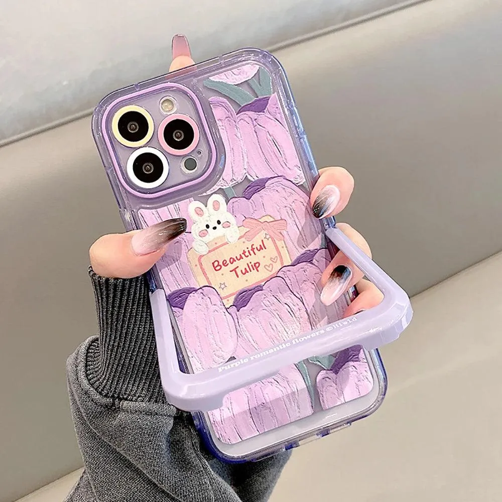 Bunny Purple Cute Phone Cases For iPhone 14 Pro Max 13 11 12 14 Plus - With Holder