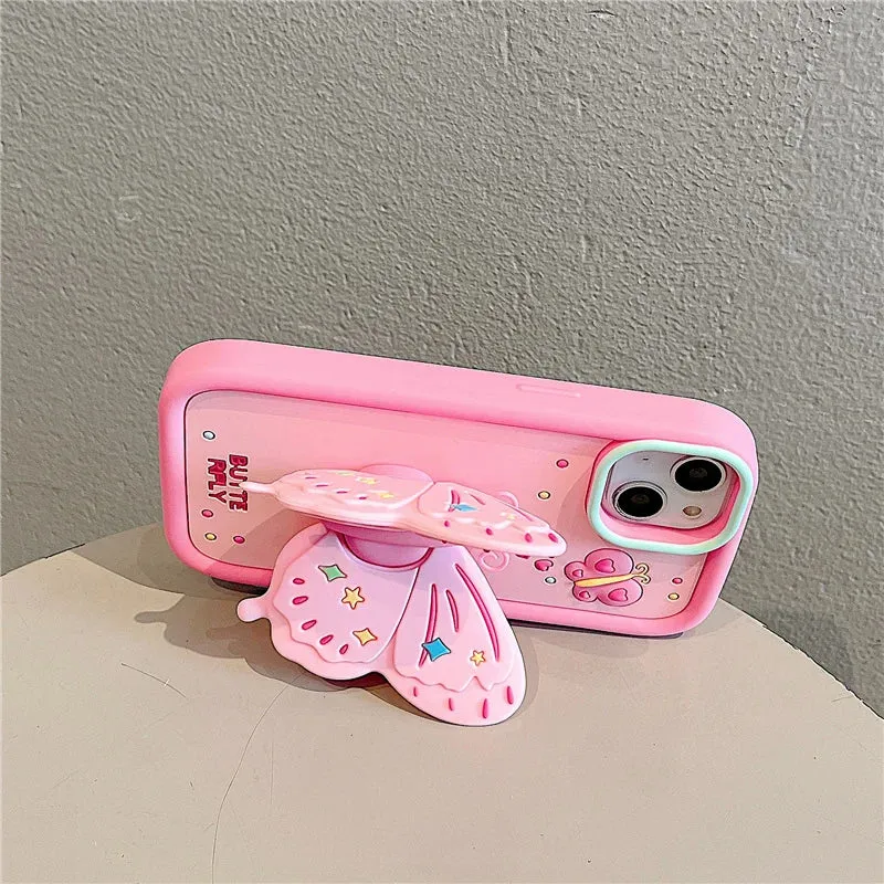 Cute Pink 3D Butterfly Phone Case for iPhone 11, 12, 13, 14, 15 Pro Max