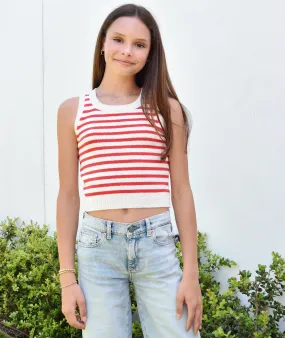 Design History Girls Red Striped Sweater Tank