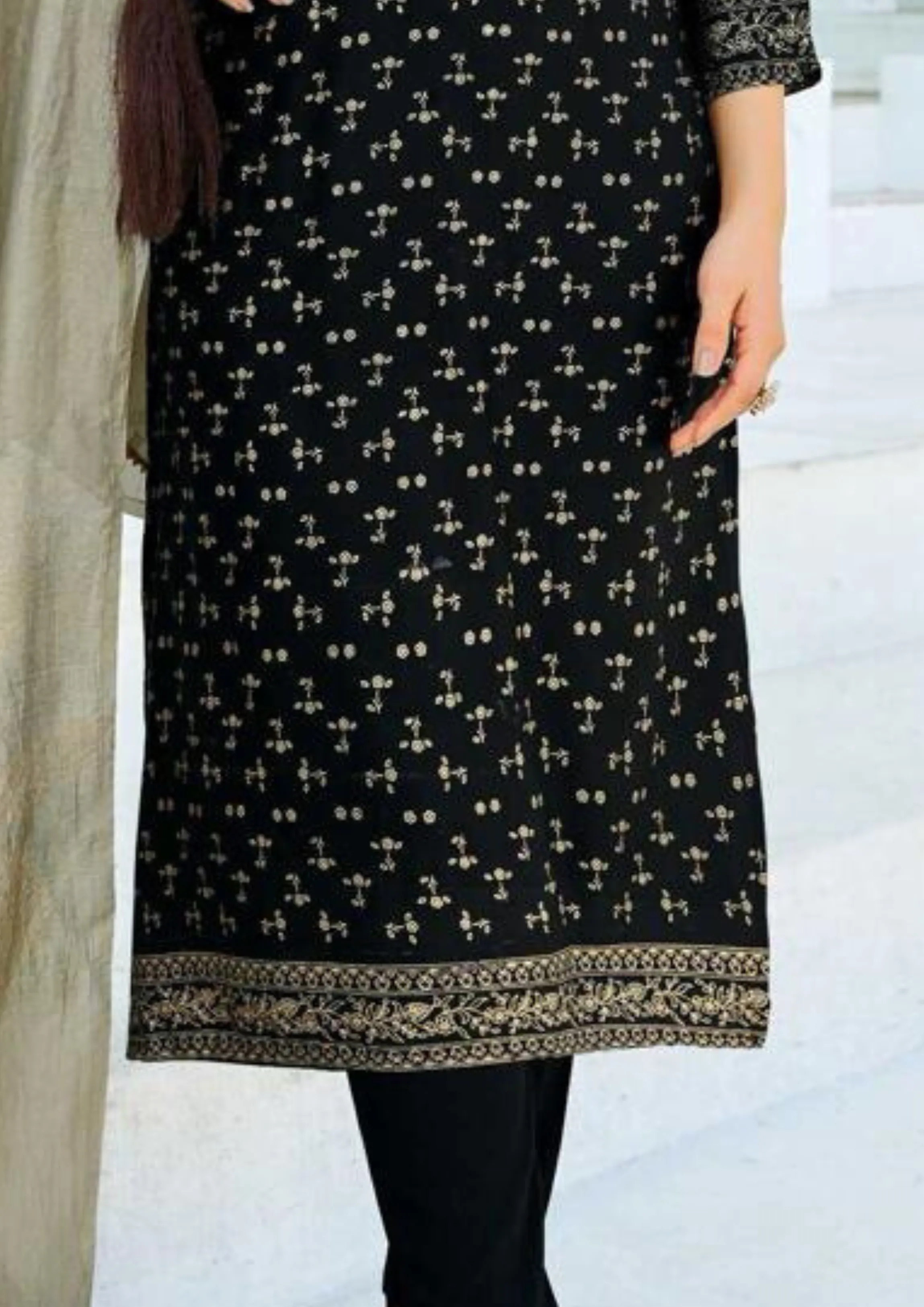 Alluring Black Color Rayon Kurti With Foil Print And Dupatta Sets For Women