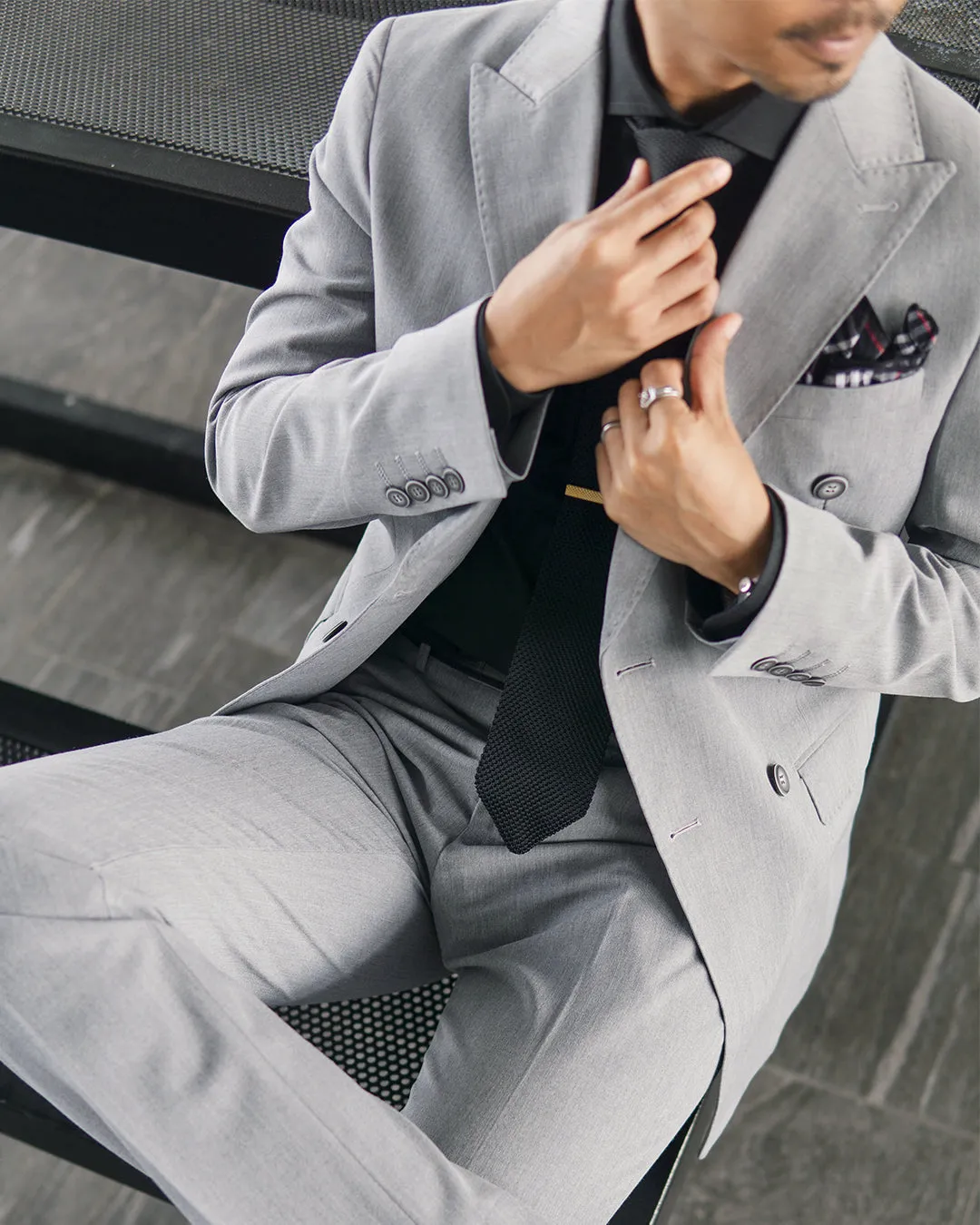 Double Breasted Suit Blazer - Light Grey (Peak Lapel)