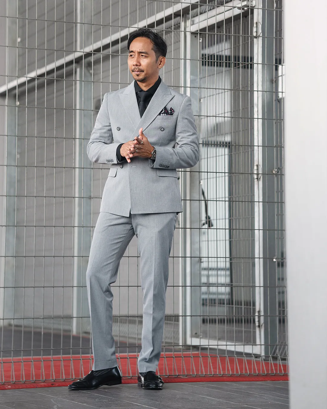 Double Breasted Suit Blazer - Light Grey (Peak Lapel)