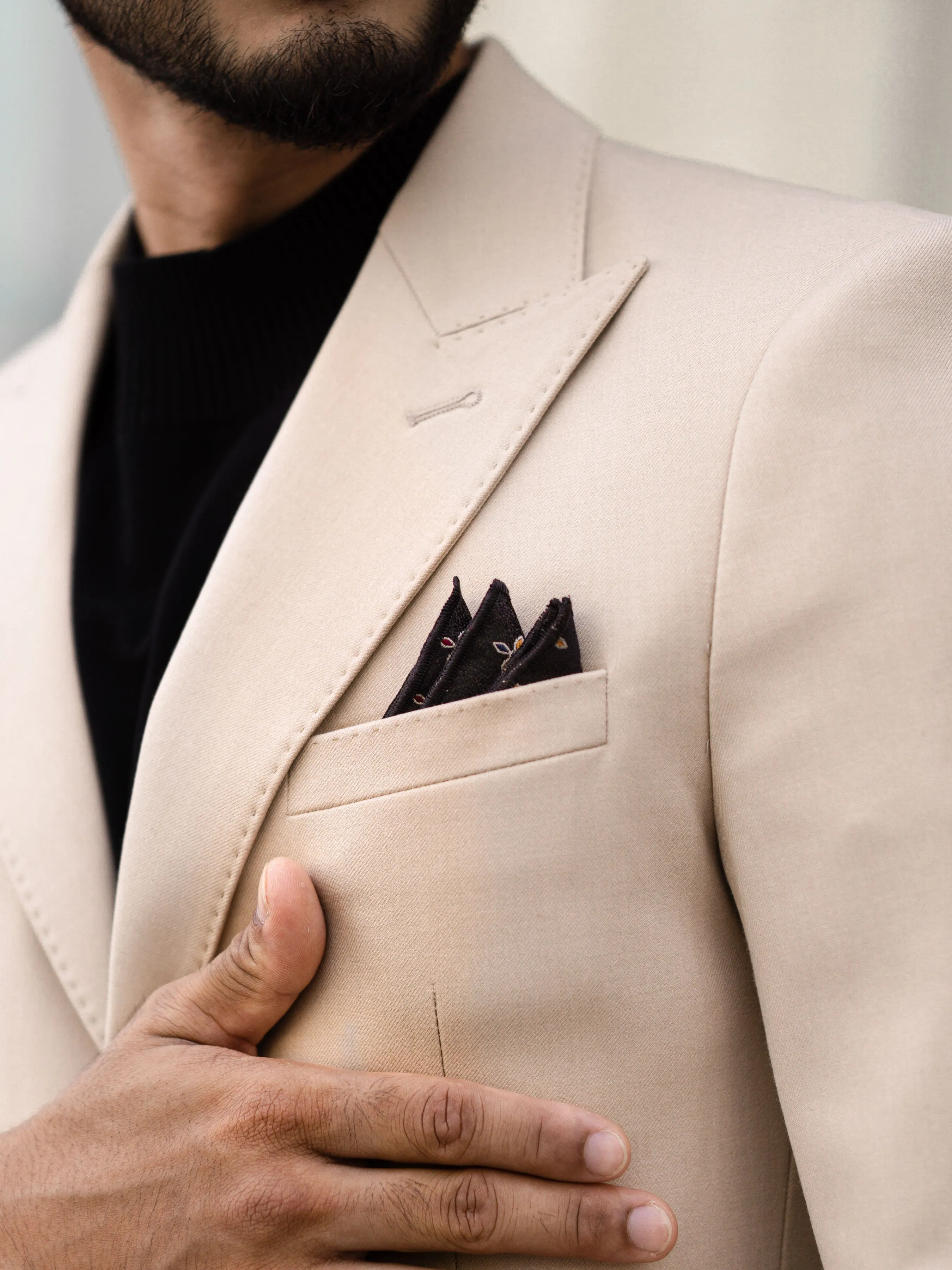 Single Breasted Suit Blazer - Beige Plain (Peak Lapel)