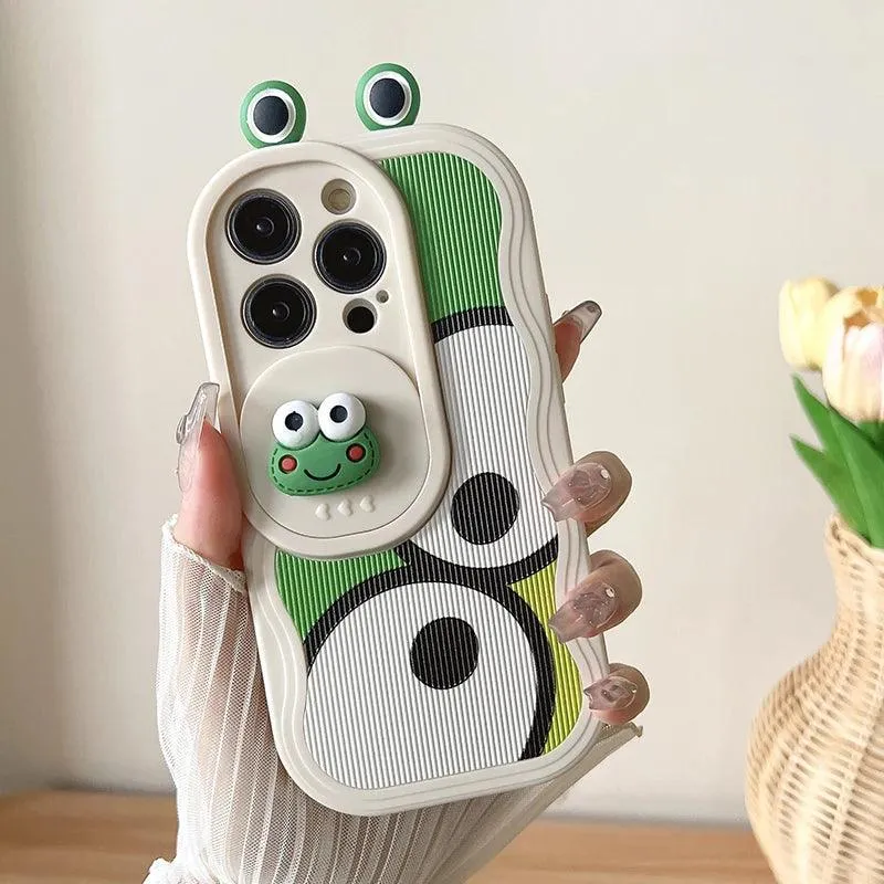 Cute Big Eyes Frog Wave Phone Case for iPhone 15 Pro Max, 14, 13, 11, 12