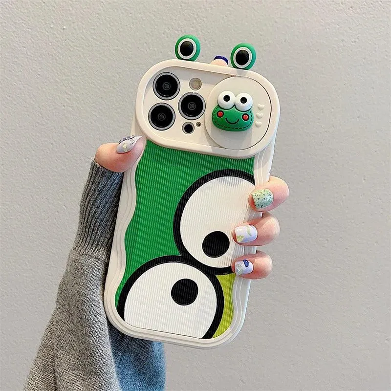 Cute Big Eyes Frog Wave Phone Case for iPhone 15 Pro Max, 14, 13, 11, 12