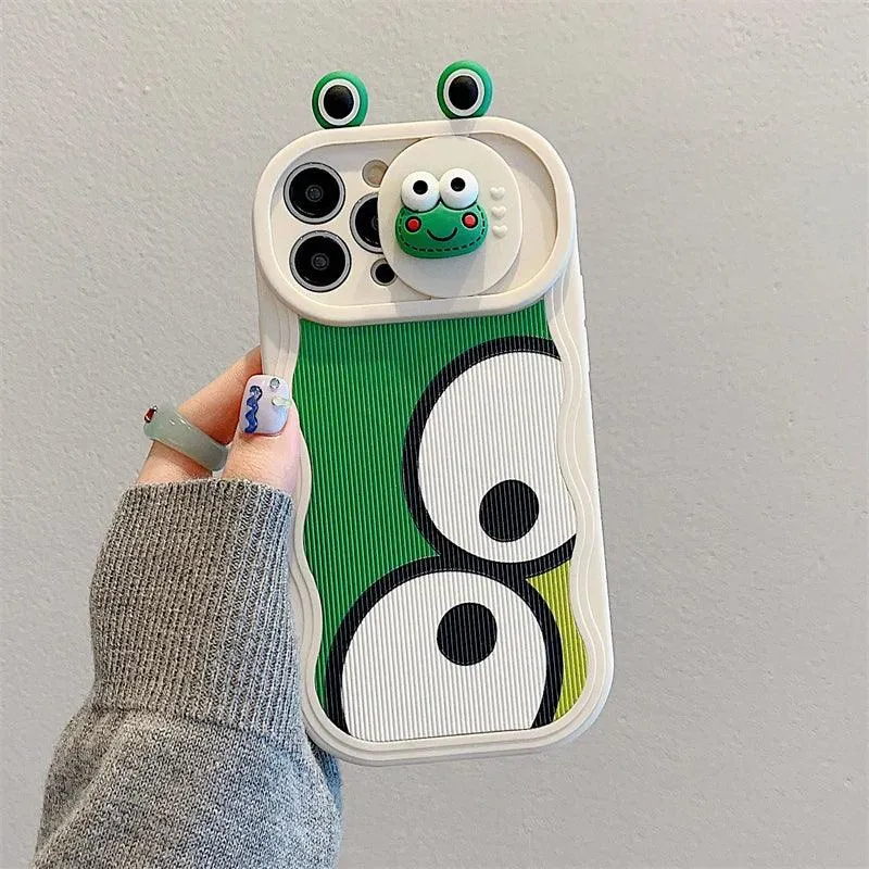 Cute Big Eyes Frog Wave Phone Case for iPhone 15 Pro Max, 14, 13, 11, 12