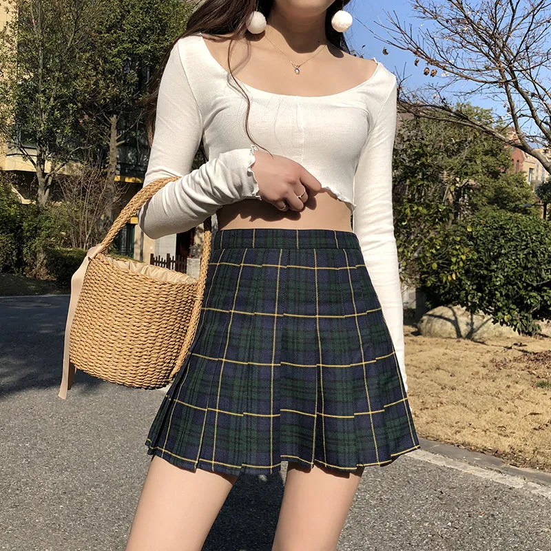 RETRO HIGH WAIST PLAID PLEATED SKIRT BY61104