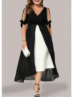 Elegant Black V-Neck Plus Size Midi Dress for Formal Occasions